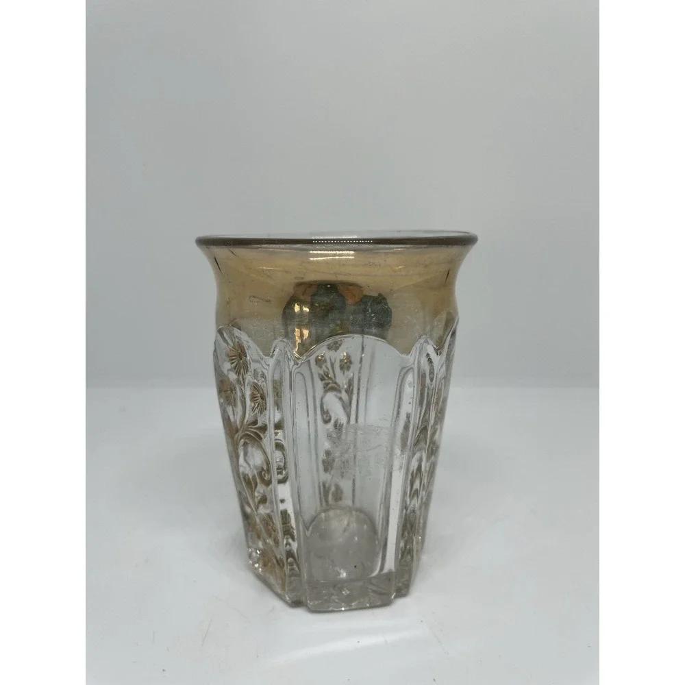 Cut Glass Small Drinking Glass with Gold Trim and Vintage Floral Design - Picture 3 of 5